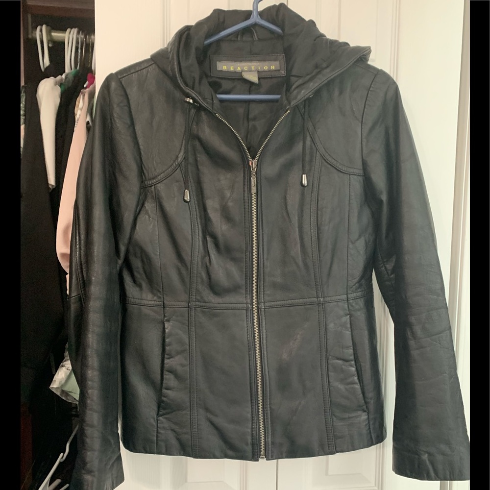 Kenneth Cole Reaction Gen Leather Jacket w/Hood